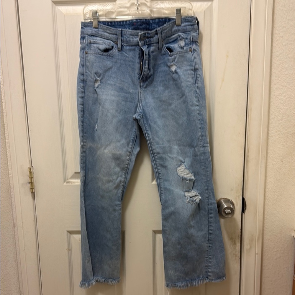 Lucky Brand Blue Ankle Cropped Jeans with Distressed Details